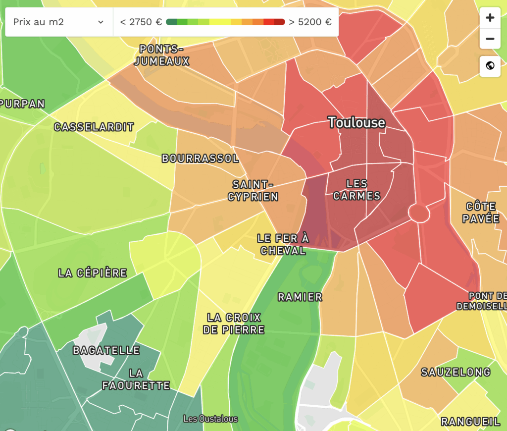 carte prix immobilier toulouse par quartiers